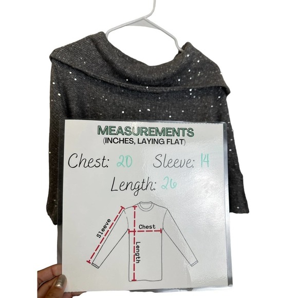 Chico’s Sweater Women’s sz. 0 (SMALL) Gray Sequined Cowl Neck 1/2 Sleeve - Picture 5 of 8